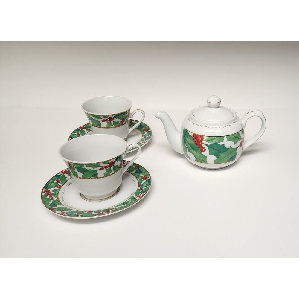 Day Spring Ceramic Tea Pot/Saucers Religious Romans 15:13 Siloam Springs AR
